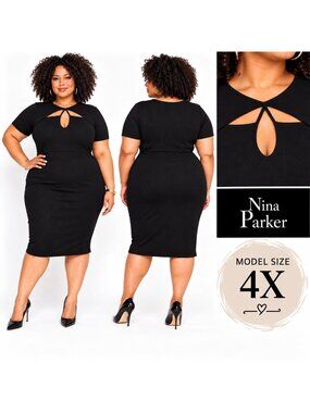 Nina Parker Dress Women's 4XL Black Keyhole Cutout Bodycon Ribbed Knit Glam LBD